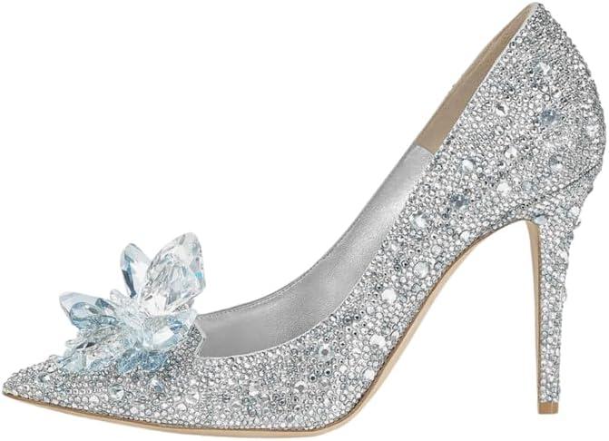 sexytag Women's Crystal Rhinestone Poined Toe Pumps Clear Stiletto High Heels (8.5)