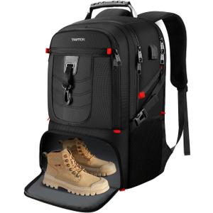 18.4in Men Laptop Backpack with Shoe Compartment for Gym Hiking Business,Large Carry On Travel Bag with PC Compartment,Waterproof College Bookbag School Backpack for Women,Black