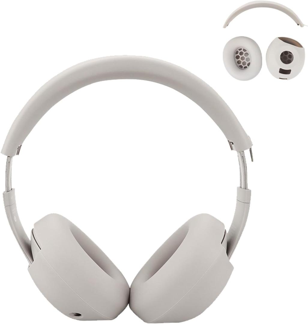 umvowuxa Studio Pro Silicone 2in1 Sweat Case Cover Set with AntiScratch Ear Pad Covers & Zipper Headband Cover – Compatible with Beats Studio Pro Wireless Headphones（Off White）
