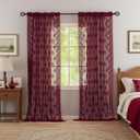 Kotile Maroon Sheer Curtains 72 Inch Length 2 Panels Cottagecore Floral Lace Curtains for Door Window, Rod Pocket Privacy Light Filtering Sheer Window Curtains for Bedroom, 52 x 72 Inch