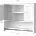 Keehusux 31.5" W Large Bathroom Wall Storage Cabinet with 2 Doors and 4 Hooks, Modern Medicine Cabinet with 3 Open Shelves, Wooden Wall Mounted Bathroom Cabinet for Kitchen, Living Room, White, 31.5"W x 7.9"D x 25.6"H