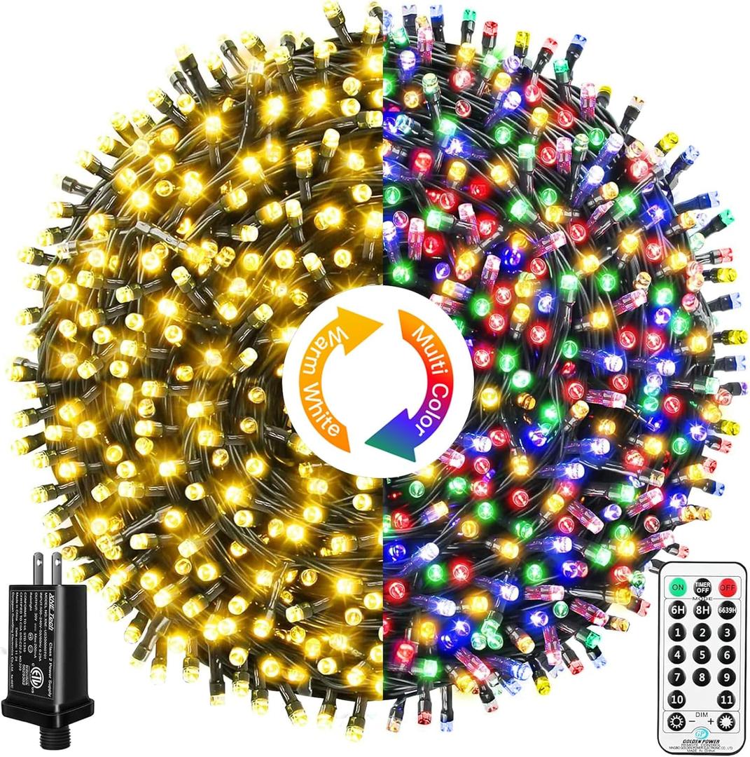 Upgraded 218FT 650 LED Color Changing Christmas String Lights Outdoor/Indoor, Remote Control & 11 Modes & Timer Green Wire Christmas Tree Lights, Waterproof Fairy String Lights for Tree Xmas Garden
