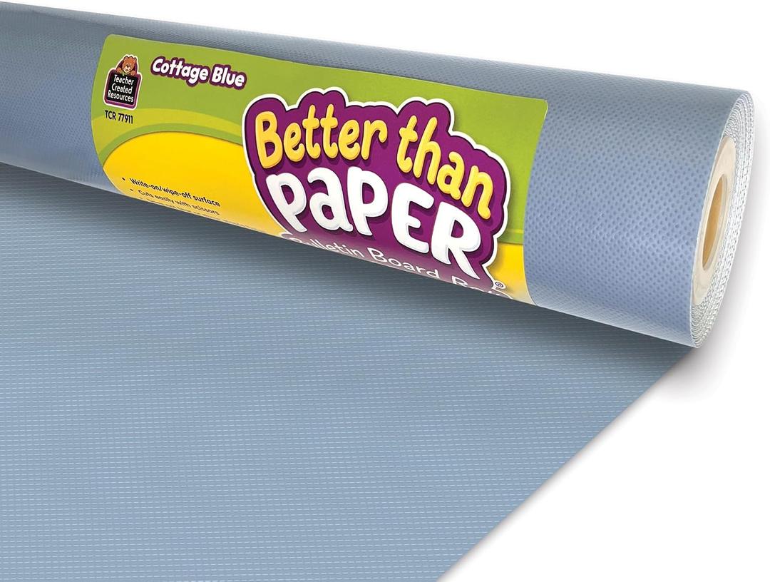 Teacher Created Resources Cottage Blue Better Than Paper Bulletin Board Roll (TCR77911), 48" x 144"
