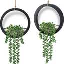 Der Rose 2 Pack Fake Plants Hanging Artificial Succulents Plants in Black Pots for Living Room Bathroom Accessories Boho Farmhouse Wall Decor