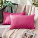 MIULEE Pack of 2 Decorative Outdoor Solid Waterproof Throw Pillow Covers Faux Linen Garden Farmhouse Cushion Cases for Patio Tent Balcony Couch Sofa 20x12 Inch Hot Pink
