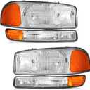 WEELMOTO for 1999-2006 Sierra 1500 headlights for 01-06 Sierra 2500 HD 3500 1500 HD/ 99-06 Yukon/00-06 Yukon XL 1500 2500 Headlamp Chrome Housing Amber Reflector Left+Right