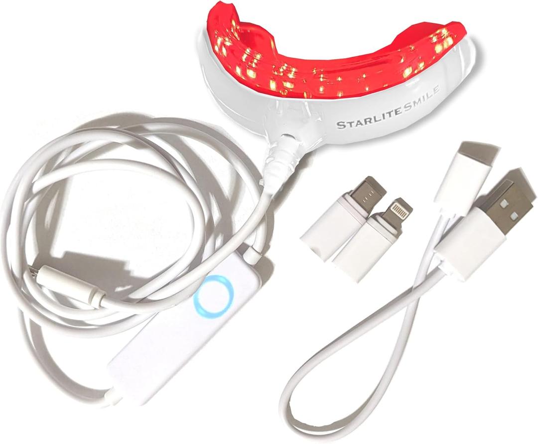 Red Therapy for Gums, Toothache Relief, 32 LED Periodontal Light, Bleeding Gums, Gum Health Red Light, with adapters for USB/C, iPhone, and Android from Starlite Smile