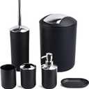 Papillon 6-Piece Bathroom Accessories Set, Toothbrush Holder with Cup, Soap Dispenser & Dish, Toilet Brush, Can, Tumbler Set (Black)