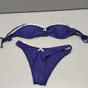 Alyweatry Women Y2k Bikinis Sets Coquette Aesthetic Bows Halter Tie Up Bikini Top High Cut Elastic Waist Bikini Bottom (Medium, Lace Trim Navy Blue)