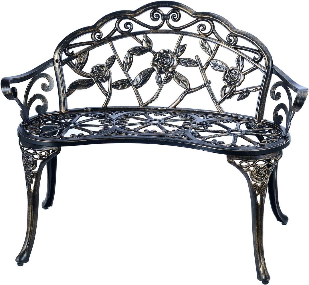 Patio Balcony Bench Double Seat, Anti-Rust Cast Aluminum Patio Garden Bench for Park Yard Outdoor Furniture Copper.1