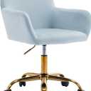 KCC Velvet Office Desk Chair, Comfy Swivel Modern Leisure Armchair with Wheels, Upholstered Comfy Velvet Fabric Makeup Chair Height Adjustable for Teens Women Girls Elegant Home Office, Baby Blue