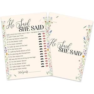 Wildflowers Bridal Shower Game Cards, He Said She Said Game Cards for Wedding Shower Engagement Party Bachelorette Party Reception, Bridal Shower Decorations, Set of 25-03