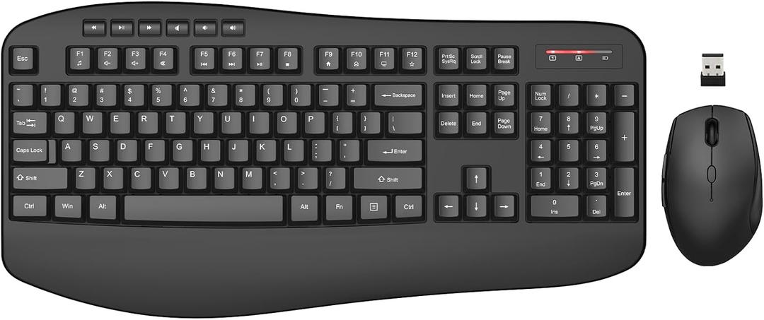 Wireless Keyboard Mouse Combo, EDJO 2.4G Full-Sized Ergonomic Keyboard with Comfortable Palm Rest and Optical Wireless Mouse for Windows, Mac OS PC/Desktops/Laptops (Grey)