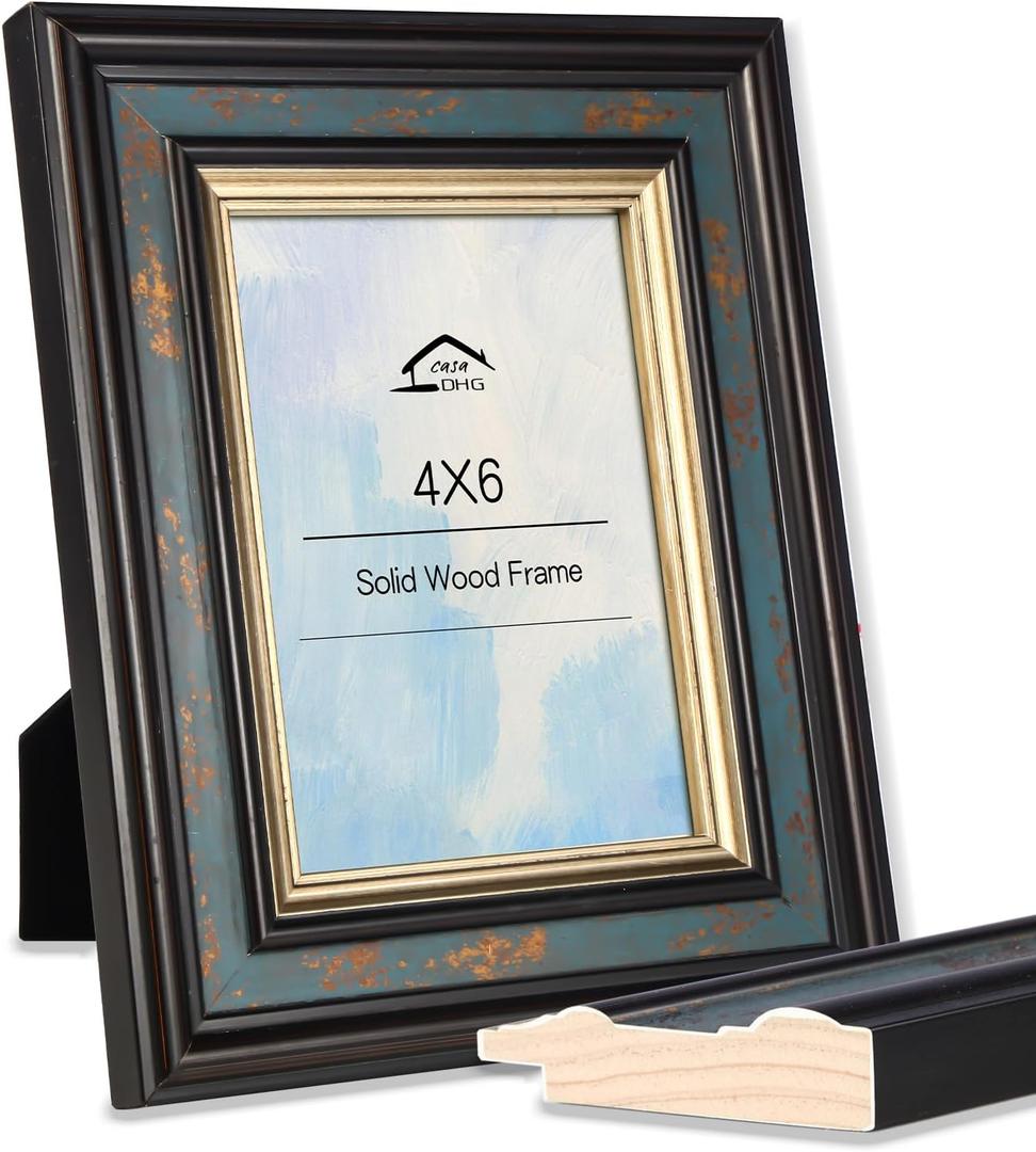 4x6 Vintage Picture Frame with Glass, Wooden Photo Frame, Retro Design 4 x 6 Vintage Frames for Home and Office, Home & Wedding Decor, Blue