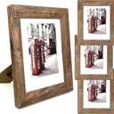 8x10 Picture Frames Set, Set of 4 Wooden Picture Frames Real Tempered Glass and Composite Wooden Rustic Rounded Corners Photo Display for Tabletop Wall Mount (Brown)