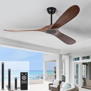 heimo 72 inch Ceiling Fan No LightIndoor Outdoor 3 Blade Wood Ceiling Fans Without Lights for Patios Living Room Bedroom Extra Large Exterior Big Outside Wooden Fan with Remote(Walnut)