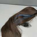 FANCEE Brown Mixed Blue Wig 30 Inch Long Straight Brown Peekaboo Blue Wig for Women 4x1 Lace Part Synthetic Heat Resistant Wigs for Cosplay Halloween Party Daily