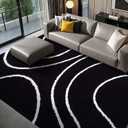 YIHOUSE Black Modern Area Rugs 8x10,Large Black and White Rugs for Living Room,Wave Washable Rug 8x10,Thin Abstract Geometric Rug,Minimalist Striped Rugs for Bedroom,Office