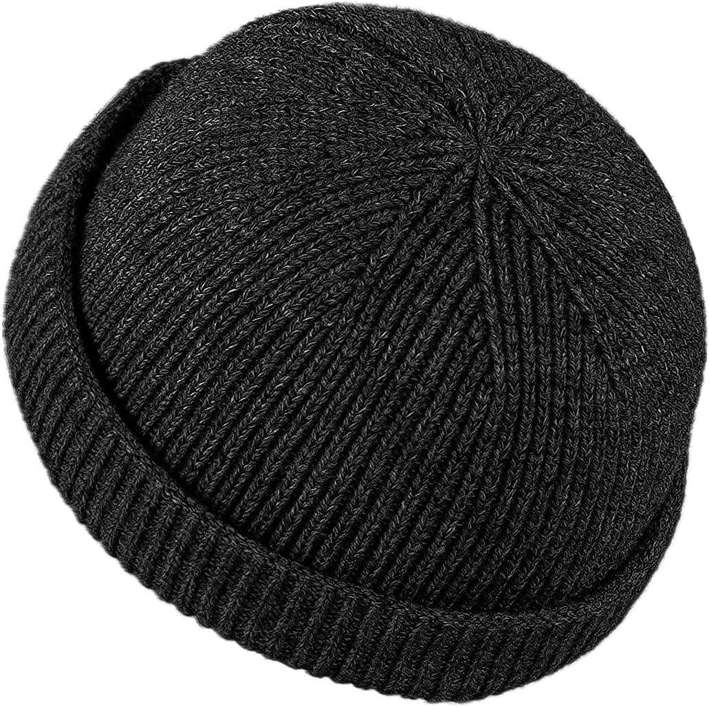 Croogo Fisherman Beanies for Men Women Brimless Docker Hat Winter Watch Cap Sailor Leon Hat Rolled Cuff Harbour Hats (One Size, Ct47-black)