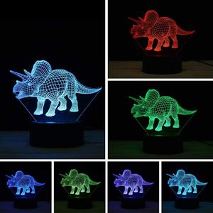 3D Illusion LED Night Light,7 Colors Gradual Changing Touch Switch USB Table Lamp for Holiday Gifts or Home Decorations (Triceratops)