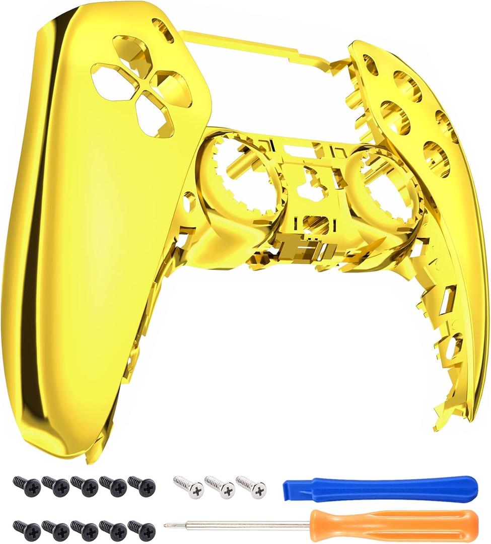 eXtremeRate Chrome Gold Glossy DIY Accessories Replacement Front Shell Compatible with ps5 Controller, Custom Faceplate Compatible with ps5 Controller - Touchpad NOT Included