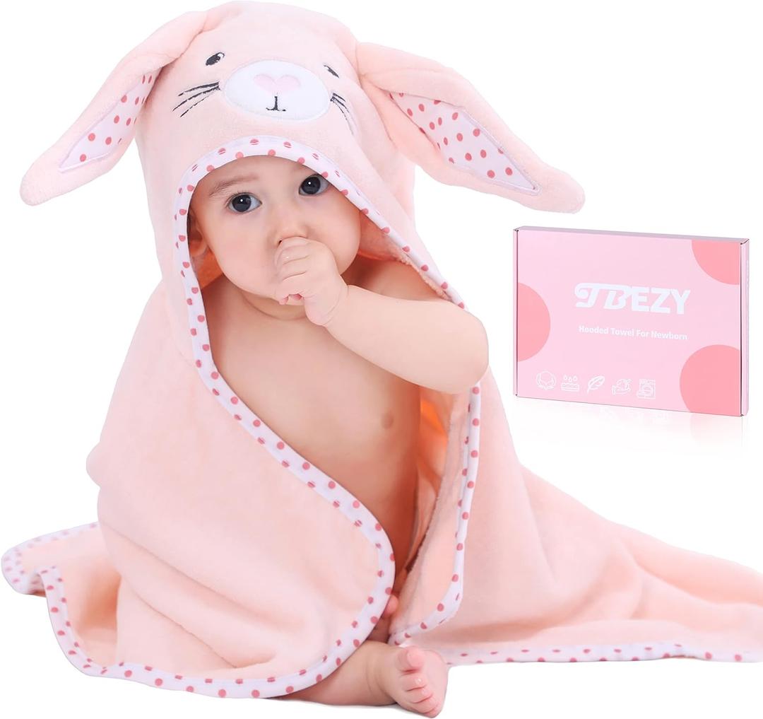 Baby Hooded Towel with Unique Animal Design Ultra Soft Thick Cotton Bath Towel for Newborn (Bunny) (Rabbit)