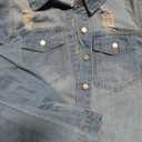 Women's Oversized Jean Jacket Casual Long Sleeve Denim Shirts Distressed Frayed Hem Denim Shacket M