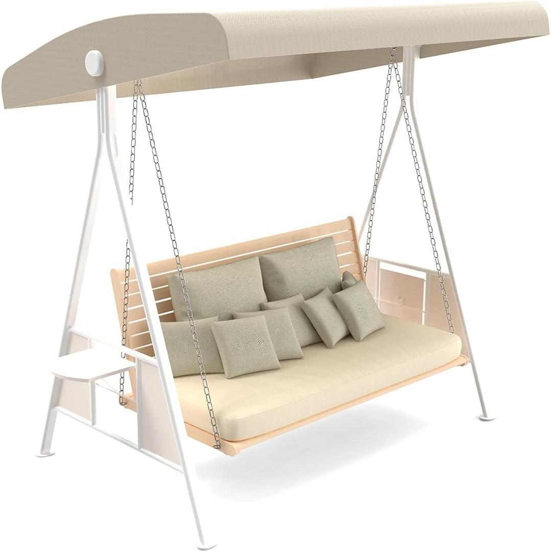 Outdoor Swing Canopy Replacement Top Cover, Universal Patio Swing Covers 3 Seater, Waterproof Replacement Canopy Outdoor Furniture Cover for Garden Patio Porch Hammock (Beige, 75.2"L x 47"W x 7-9"H)
