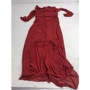 Womens Sexy Ruched Bodycon Midi Dress Mesh Long Sleeve Square Neck Cocktail Ruffle Hem Dress Spring Wedding Guest Dress (Medium, A001 Wine)