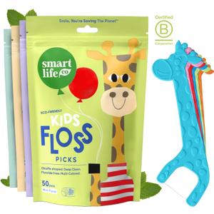SmartLifeco Eco-Friendly Kids Flossers (200ct) - Dental Floss Picks for Children Made with Straw Wheat, Fluoride & PFA Free, Toothpick Flossing Sticks for Toddler Teeth, No Shred Thread, Mint
