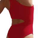Women's One Piece Ribbed Swimsuit One Shoulder Cutout Swimwear Sexy Bathing Suit (Red, M)