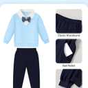 YALLET Toddler Boy Clothes Fake Two Piece Polo Sweatshirt Fall Winter Pullover Top+Bowtie+Pants Outfit Set for Kids(Blue, 3-4T)
