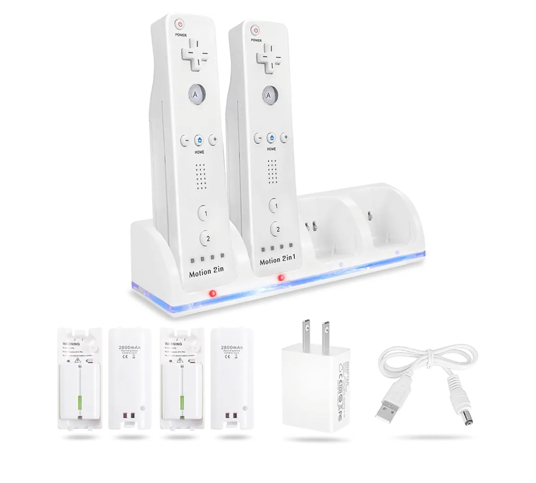 4-in-1 Charging Station for Wii&Wii U Remote Controller,Charger with 4 Rechargeable Battery Packs (4 Port Charging Station+4 pcs 2800mAh Replacement Batteries+USB Cable),Remote Not Included