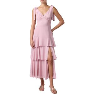 Lulus Arya Tiered Ruffle Maxi Dress Corset-Inspired Tie-Strap Event Gown for Women Medium