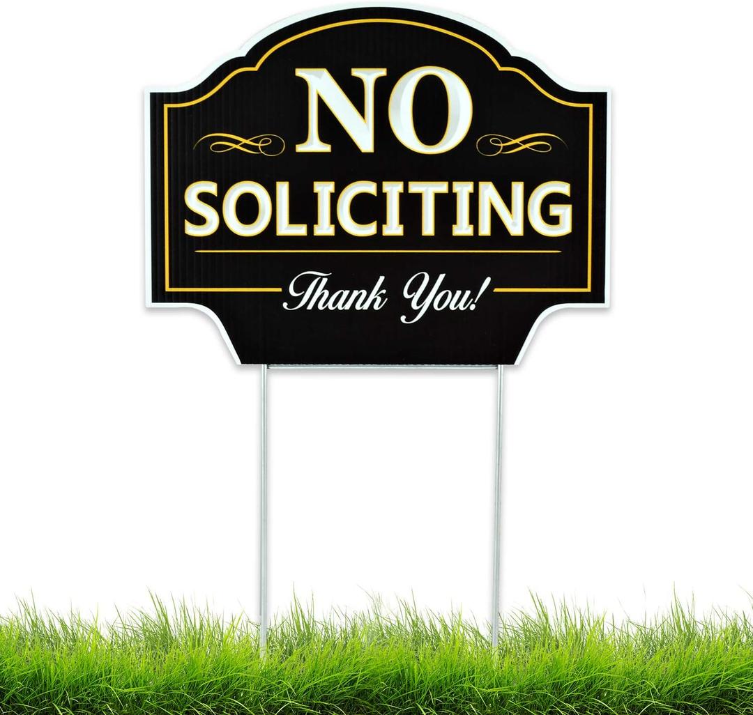 Signs Authority No Soliciting Sign for House - 11.5"x9" Durable Coroplast with Metal H-Stake - No Solicitors Sign for Front Door - Non-Reflective No Soliciting Yard Sign Deter Door Knockers