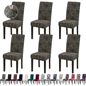 Chair Covers, Stretch Kitchen Dining Room Chair Covers Set of 6, Removable Washable Dining Chair Slipcovers for Home, Hotel, Banquet (Hemp Coffee Pattern)