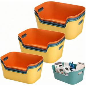 12 Pack Plastic Storage Bins and Baskets, 3 Sizes Classroom Organizer Bins with Built-in Handle, Household Colorful Pantry Shelf Organization Container for Office Bedroom Countertop,10.7x7x4.7