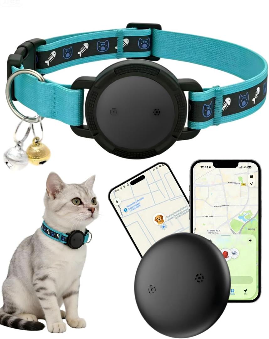 GPS Cat Tracker Collar (iOS & Android)- Dogs GPS Tracker Smart Pet Activity Tracker, No Subscription, Works with Google Find Hub & Apple Find My App, Anti-Lost for Keys, Pet Items Blue (1 Pack)