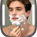 Showvigor Shower Mirror for Shaving with Light, Rechargeable Fogless Mirror with Adjustable, Heated Bathroom Mirror with 2 Razor Hooks & 4 Adhesive Wall Mounts, Grooming Gift for Men (Black)