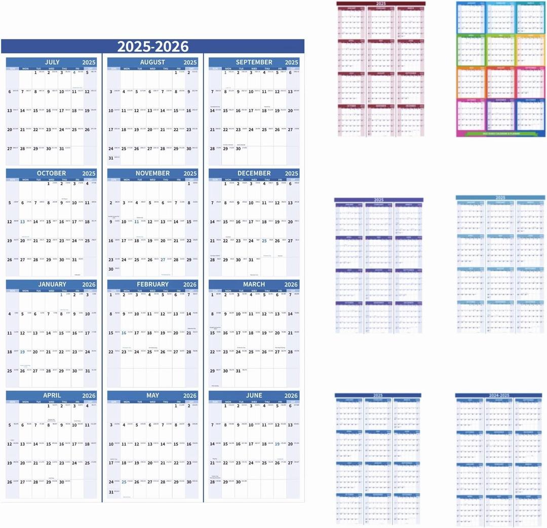 3 x 2025-2026 Wall Calendar 34.8" x 22.8" Large Vertical Yearly Wall Hanging Calenda with Julian Date from July 2025 to June 2026 Thick Paper Calendar 12 Month Annual Planner for Office Fridge(Blue)
