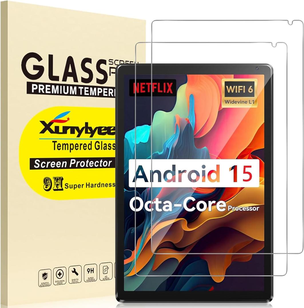 For URAO C107 Tablet 10.1 Inch Android 15 Screen Protector, 9H Hardness, Anti-Scratch,10.1 Inch Android 16 15 14 Upgraded Tablet Tempered Glass, [9.09'' x 5.70'', 231mm x 145mm], 2 Pack