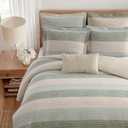 Levtex Home Sand Stripes Sage King/Cal King Comforter Set (106x94in) with 2 Pillowcases (36x20in) - Woven Jacquard Stripe - Sage, Green, Beige, White - Cotton King Size Comforter Set - Soft
