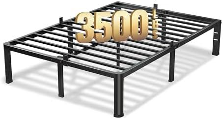 VIPSHOW 18 Inch Queen Bed Frame, 3500Lbs Heavy Duty Metal Platform with Round Corner Legs Mattress Slide Stopper, Steel Slat Support No Box Spring Needed, Noise Free, Non-Slip, Easy Assembly