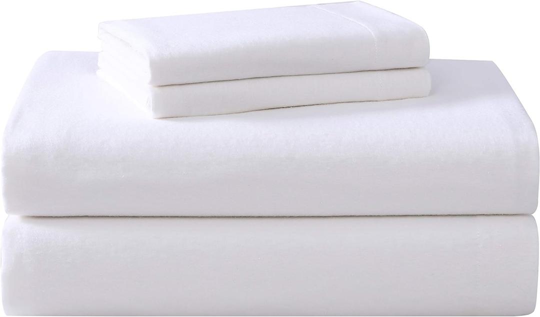 Laura Ashley - Flannel Sheets Twin Size, Anti-Pilling & Wrinkle Resistant Cotton, Touchably Soft for All-Season Comfort - Bed Sheets with Matching Pillowcase & Fitted Sheet (True White)