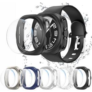 BHARVEST [5+5 Pack] Galaxy Watch 7 Ultra 47mm Screen Protector, Waterproof Case Protective Cover+Tempered Glass Screen Protector Ultra-Thin Hard PC Guard Bumper for Samsung Galaxy Watch 7 47mm Men