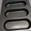 Hot Dot Bun Pan, Non-Stick Carbon Steel Baguette Pan, Perforated Hotdog Bread Pans, Mini Baguette Sandwich Baking Trays for Hot Dog Bun Rolls, Black (1 Pack)
