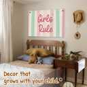 SJDFCSA Girls Rule Banner Canvas Wall Hanging, Girls Room Decor Wall Art, Preppy Colorful Striped Wall Decor Hanging Banner Flag for Girl Toddler Nursery Bedroom Room Playroom Prints, 30x20 In