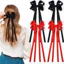 4 PCS Hair Bows Ribbon for Women Hair Clip Black Red Satin Bow with Long Tassel Hair Bow Accessories for Women Girls Toddlers Teens Kids