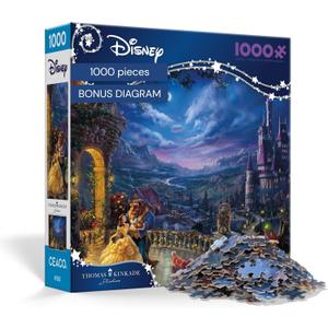 Ceaco - Thomas Kinkade Disney Beauty & The Beast Dancing in The Moonlight 1000 Piece Jigsaw Puzzle, Made in USA, Premium Recycled Board, Full-Color Poster