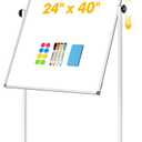 Rolling Whiteboard on Wheels, 24"x40" Double-Sided Dry Erase Board with Stand, Magnetic Rolling White Board, Reversible Standing Mobile Whiteboard, School Supplies, Classroom, Office, Home